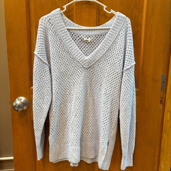 Aerie Chunky V Neck Sweater Oversized Slouchy Light Blue Size Small - Picture 5 of 13